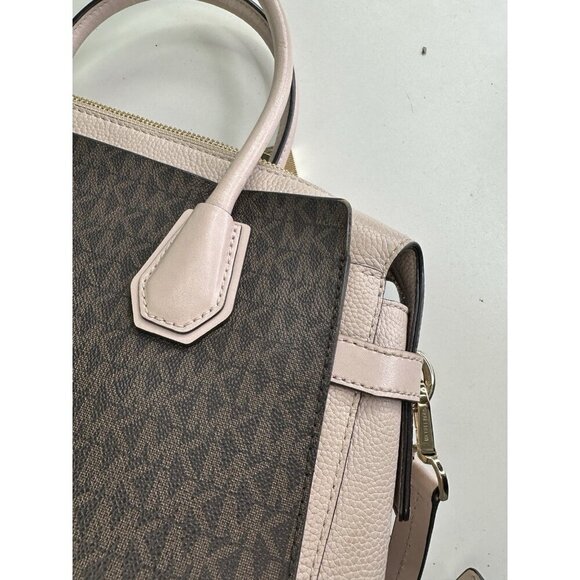 Michael Kors Mercer Medium Duffel Satchel Light Pink Stripe Leather Bag - Picture 6 of 11